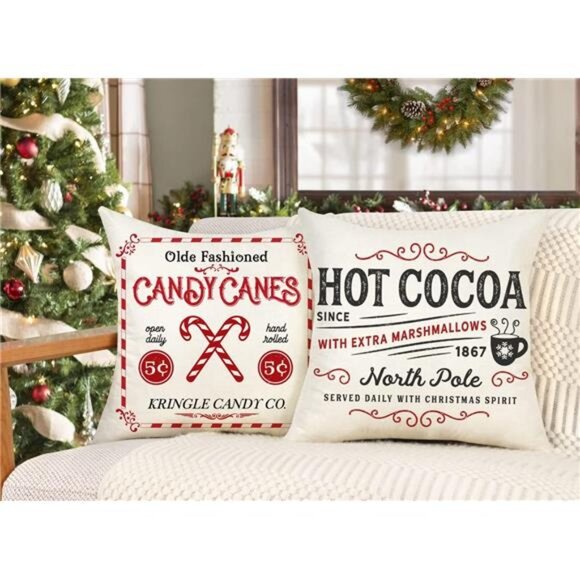 Farmhouse Christmas Pillow Covers 18x18 Set of 4 Winter Holiday Decorations - Picture 4 of 7